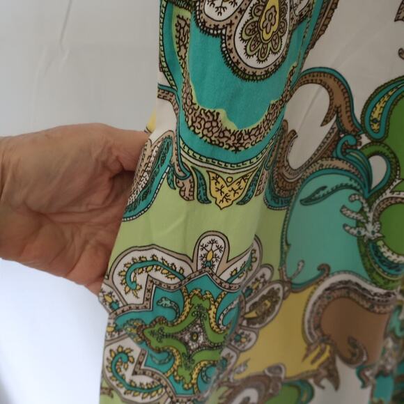 Sunny Leigh Linen Sheath Women Sz 16 Floral GreenYellowBlue Midi Sleeveless - Picture 14 of 16